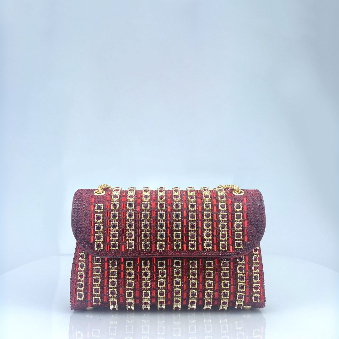 Enea - Borsa a Spalla con Catena e Diamanti Colorati
