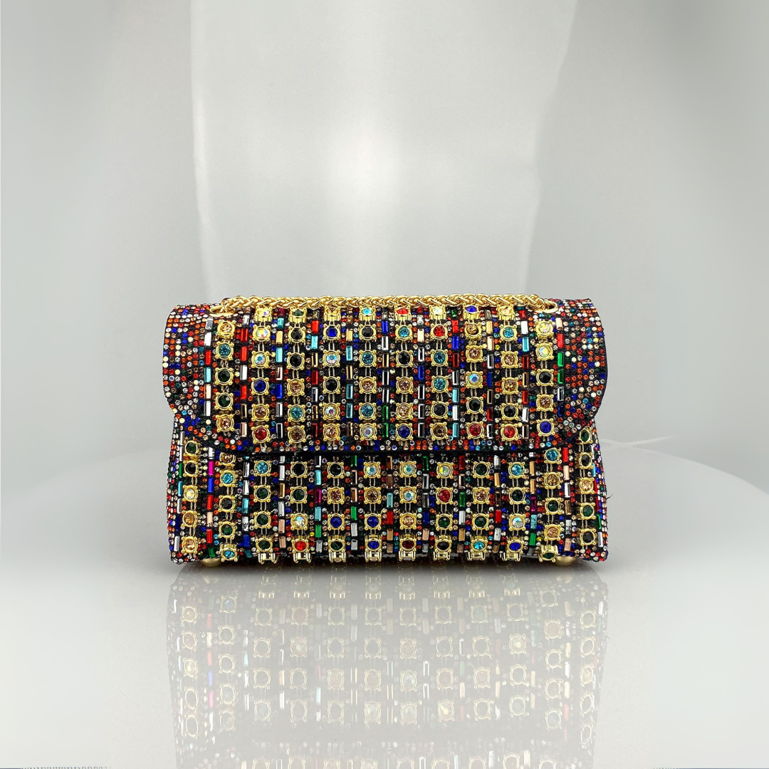 Enea - Borsa a Spalla con Catena e Diamanti Colorati