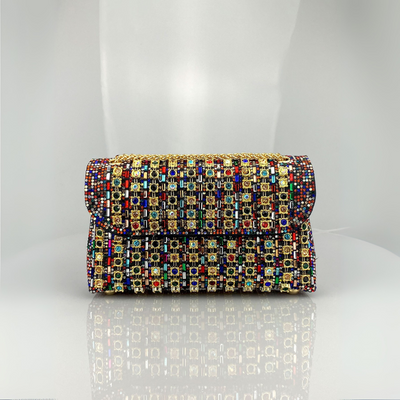 Enea - Borsa a Spalla con Catena e Diamanti Colorati