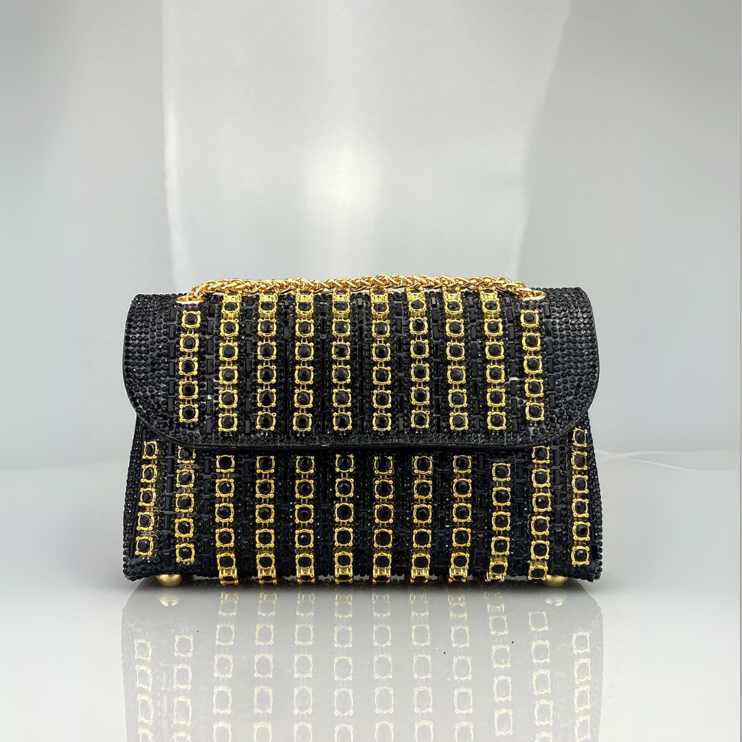 Enea - Borsa a Spalla con Catena e Diamanti Colorati