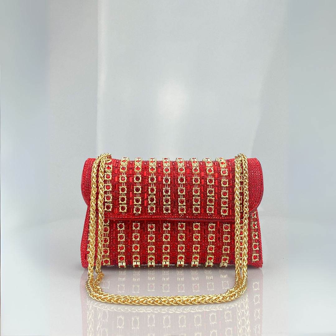 Enea - Borsa a Spalla con Catena e Diamanti Colorati