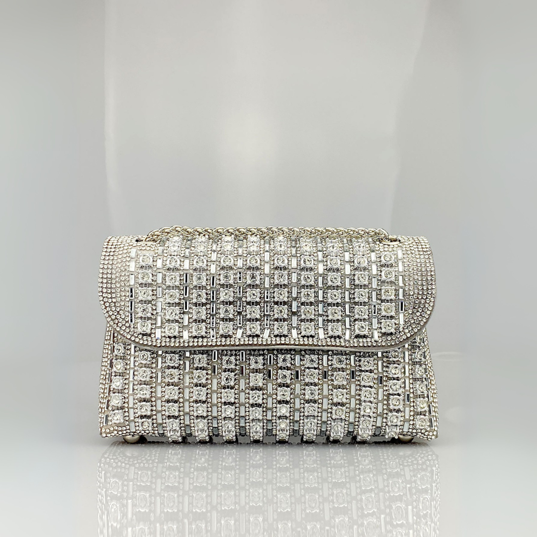 Enea - Borsa a Spalla con Catena e Diamanti Colorati