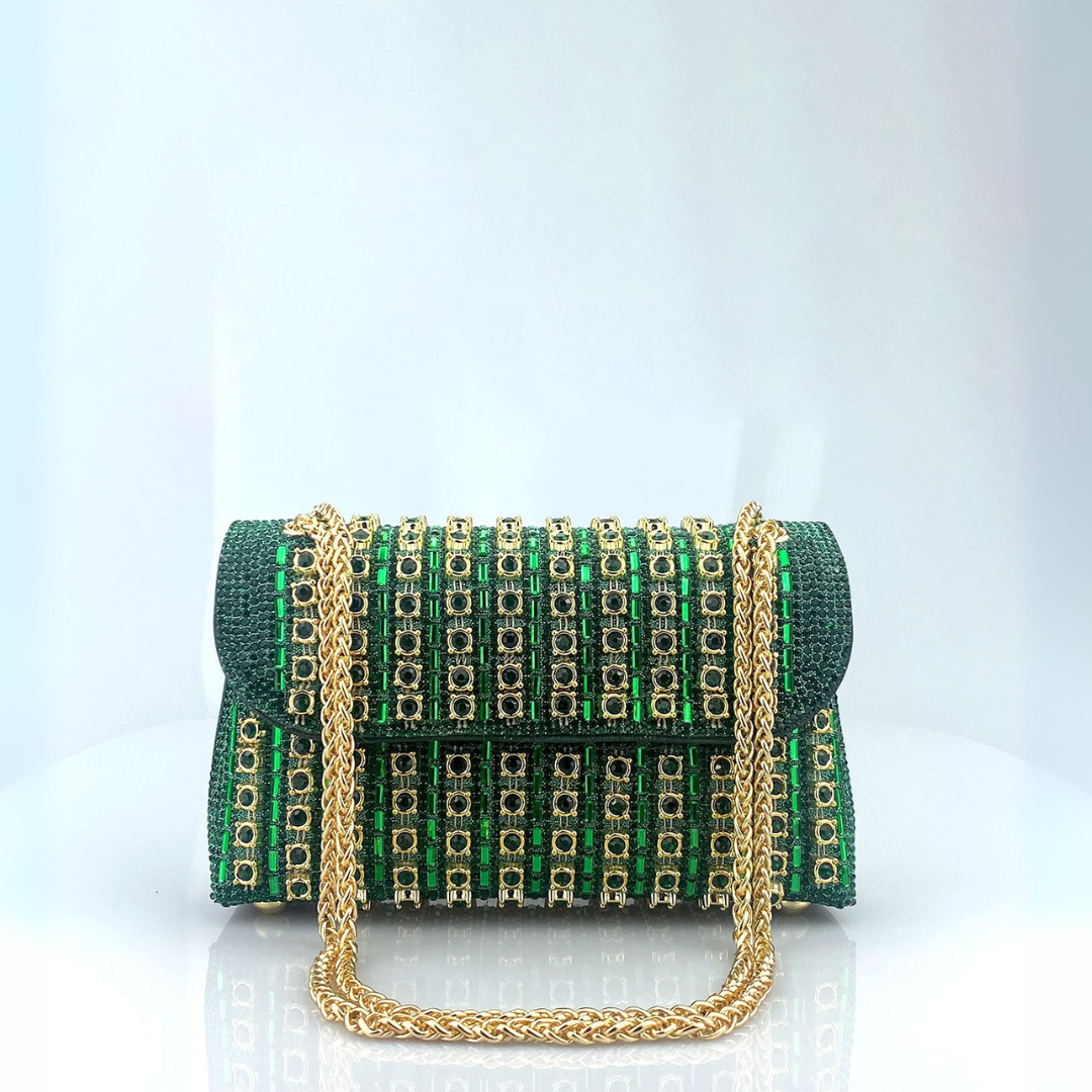 Enea - Borsa a Spalla con Catena e Diamanti Colorati