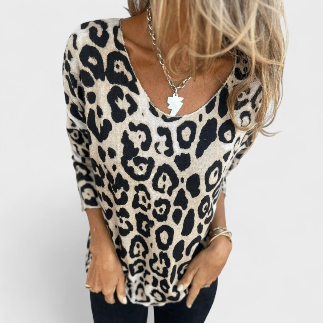 Elvéra - Top casuale da donna con stampa leopardo